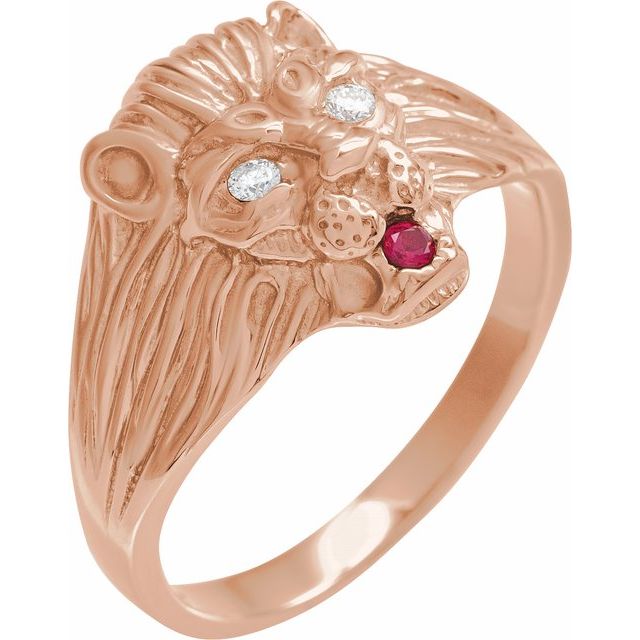 14K Rose .06 CTW Natural Diamond & Natural Ruby Lion Head Ring
