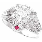 Sterling Silver .06 CTW Natural Diamond & Natural Ruby Lion Head Ring