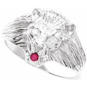 Platinum .06 CTW Natural Diamond & Natural Ruby Lion Head Ring