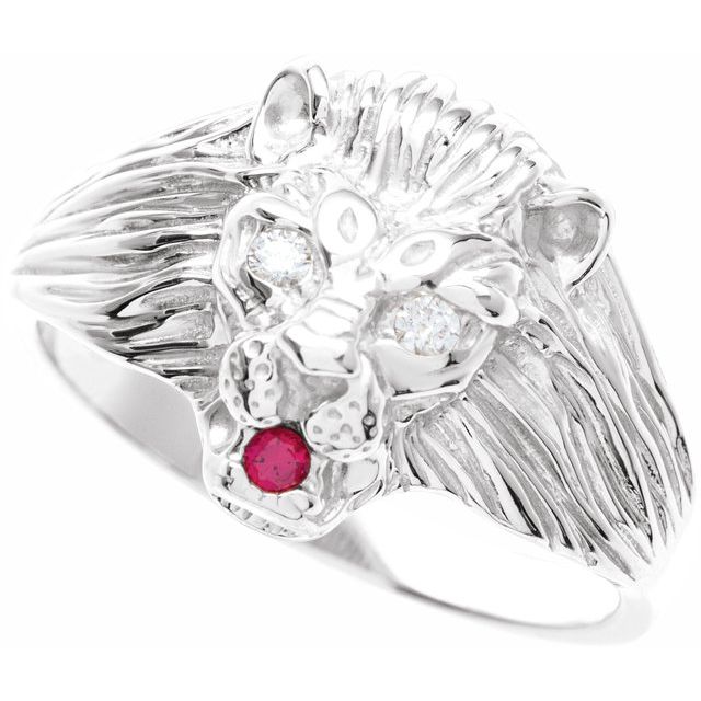 Platinum .06 CTW Natural Diamond & Natural Ruby Lion Head Ring