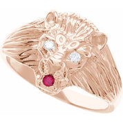 14K Rose .06 CTW Natural Diamond & Natural Ruby Lion Head Ring