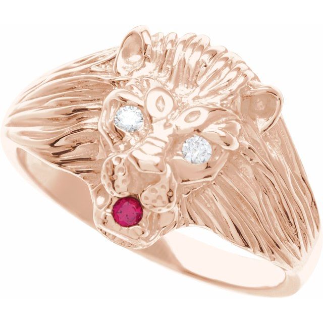 14K Rose .06 CTW Natural Diamond & Natural Ruby Lion Head Ring