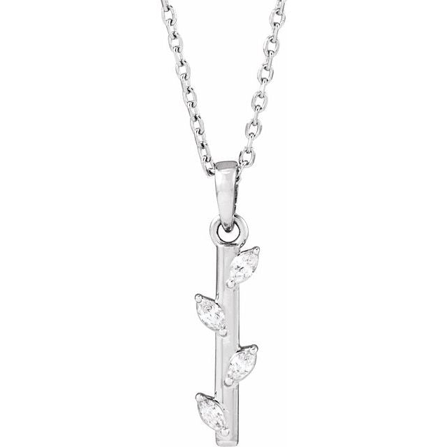14K White .07 CTW Natural Diamond Bar 16-18" Necklace