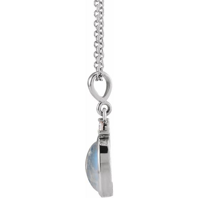 Sterling Silver 9x7 mm Natural Rainbow Moonstone & .03 CT Natural Diamond 16-18" Necklace