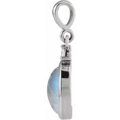 14K White 10x8 mm Natural Rainbow Moonstone & .03 CT Natural Diamond Cabochon Pendant