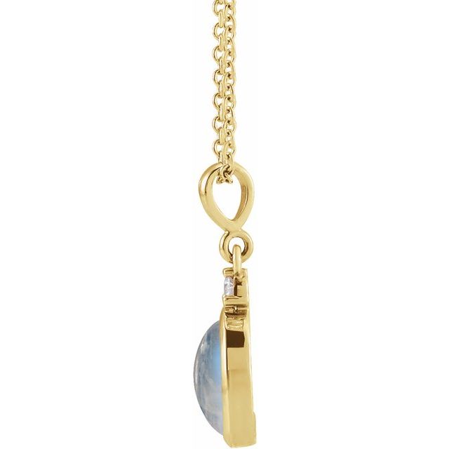 14K Yellow 6 mm Natural Rainbow Moonstone & .03 CT Natural Diamond Cabochon 16-18" Necklace