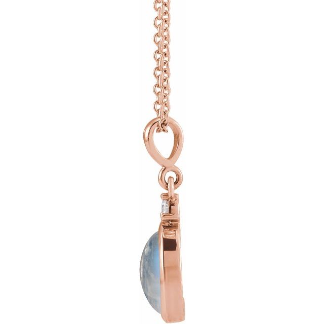 14K Rose 10x8 mm Natural Rainbow Moonstone & .03 CT Natural Diamond 16-18" Necklace