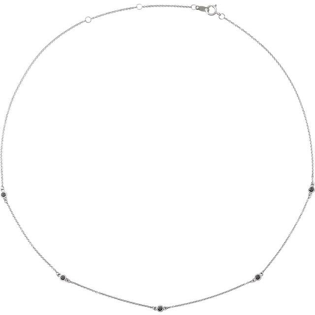 14K White 1/4 CTW Natural Black Diamond 5-Station 16-18" Necklace