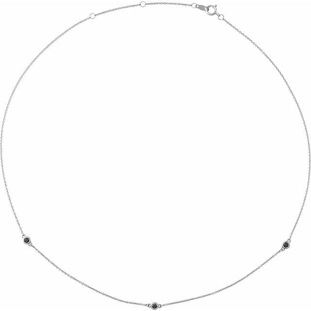 14K White 1/5 CTW Natural Black Diamond 3-Station 16-18" Necklace