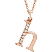 14K Rose .03 CTW Natural Diamond Lowercase Initial H 16" Necklace