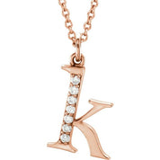 14K Rose .03 CTW Natural Diamond Lowercase Initial K 16" Necklace