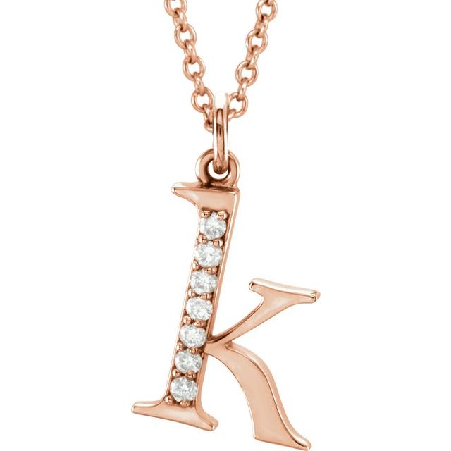 14K Rose .03 CTW Natural Diamond Lowercase Initial K 16" Necklace