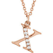 14K Rose .03 CTW Natural Diamond Lowercase Initial X 16" Necklace