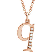 14K Rose .03 CTW Natural Diamond Lowercase Initial Q 16" Necklace