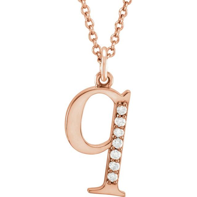 14K Rose .03 CTW Natural Diamond Lowercase Initial Q 16" Necklace