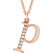 14K Rose .03 CTW Natural Diamond Lowercase Initial P 16" Necklace