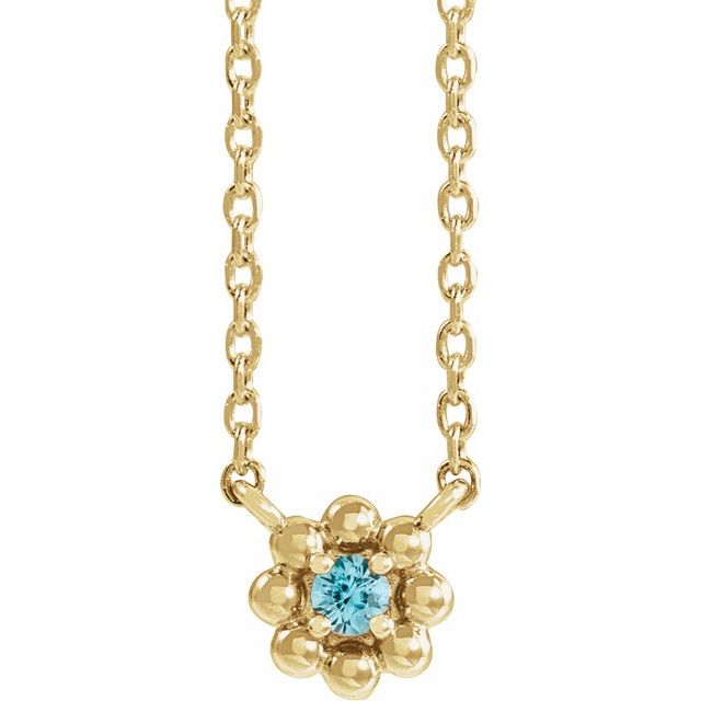 14K Yellow Natural Blue Zircon Beaded Youth 16" Necklace