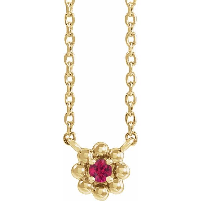 14K Yellow Natural Ruby Beaded Youth 16" Necklace