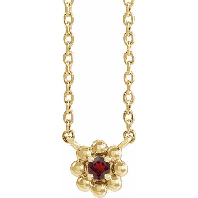 14K Yellow Natural Mozambique Garnet Beaded Youth 16" Necklace