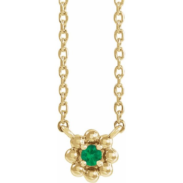 14K Yellow Lab-Grown Emerald Beaded Youth 16" Necklace