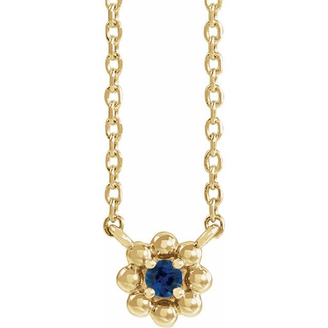 14K Yellow Natural Blue Sapphire Beaded Youth 16" Necklace