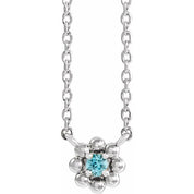 14K White Natural Blue Zircon Beaded Youth 16" Necklace
