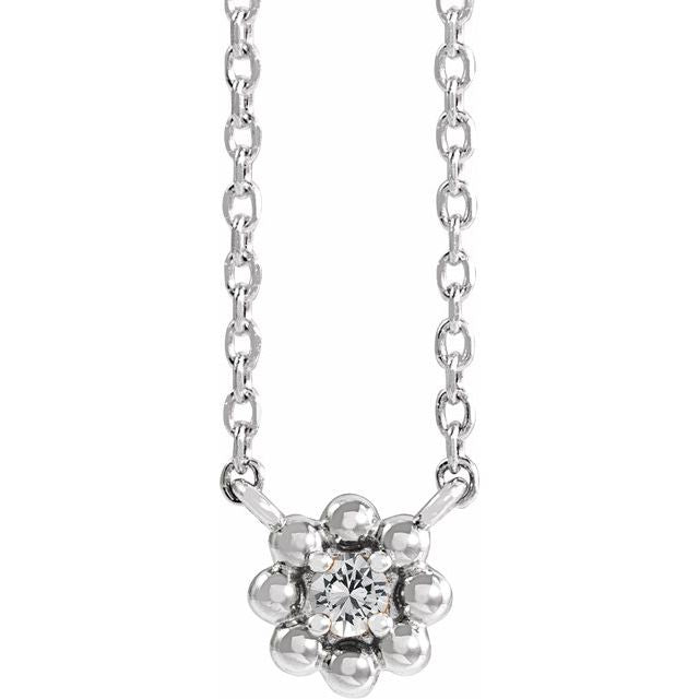 14K White Natural White Sapphire Beaded Youth 16" Necklace