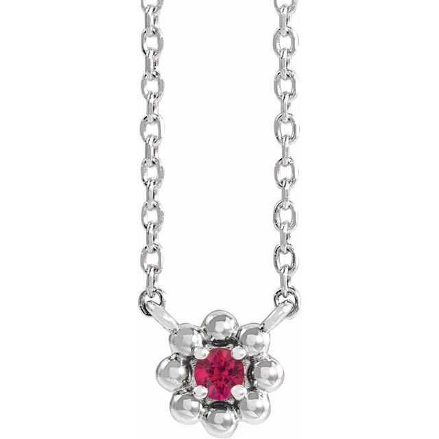 Sterling Silver Natural Ruby Beaded Youth 16" Necklace