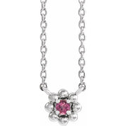 Sterling Silver Natural Pink Tourmaline Beaded Youth 16" Necklace