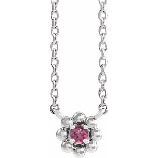 Sterling Silver Natural Pink Tourmaline Beaded Youth 16" Necklace