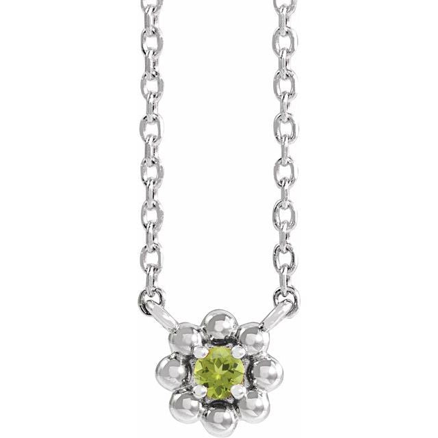14K White Natural Peridot Beaded Youth 16" Necklace