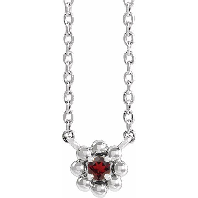Platinum Natural Mozambique Garnet Beaded Youth 16" Necklace