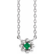 Sterling Silver Lab-Grown Emerald Beaded Youth 16" Necklace