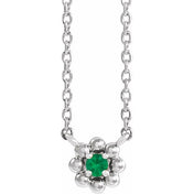 Sterling Silver Natural Emerald Beaded Youth 16" Necklace