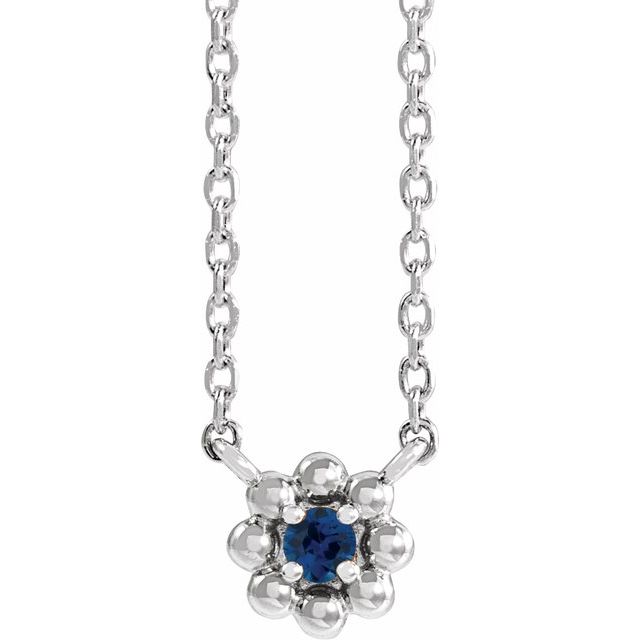 Sterling Silver Natural Blue Sapphire Beaded Youth 16" Necklace