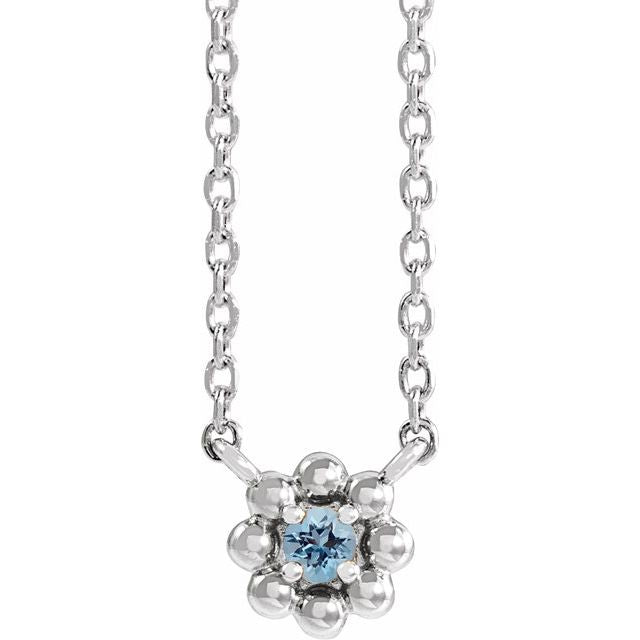 14K White Natural Aquamarine Beaded Youth 16" Necklace
