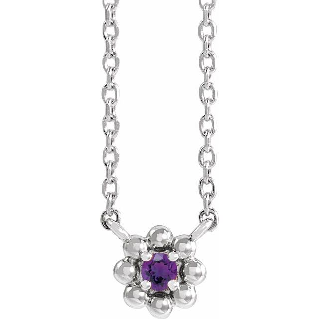 Platinum Natural Amethyst Beaded Youth 16" Necklace