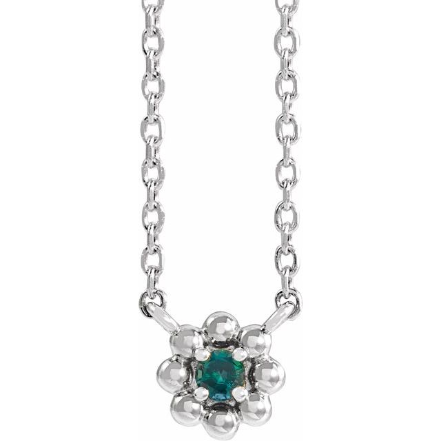 14K White Lab-Grown Alexandrite Beaded Youth 16" Necklace
