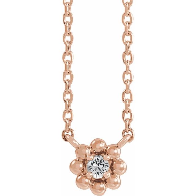 14K Rose Natural White Sapphire Beaded Youth 16" Necklace