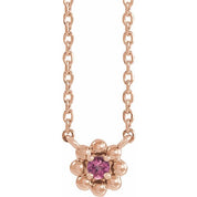 14K Rose Natural Pink Tourmaline Beaded Youth 16" Necklace