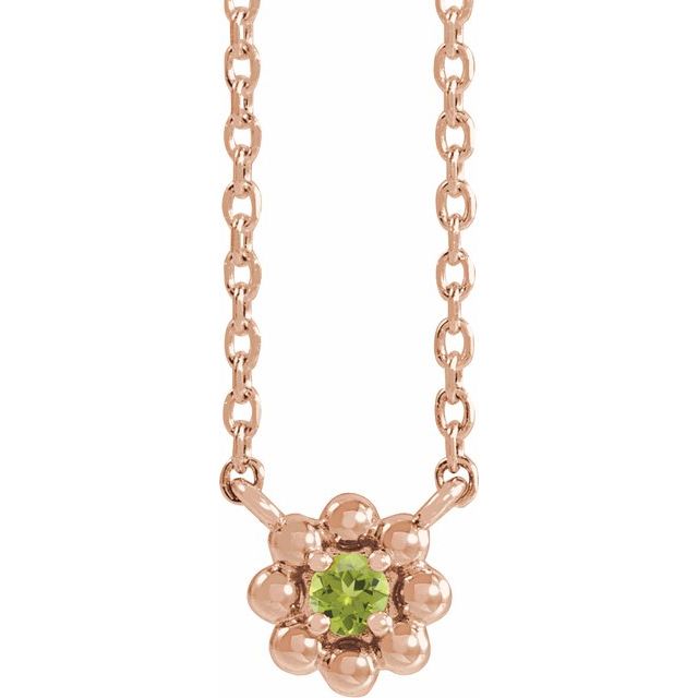 14K Rose Natural Peridot Beaded Youth 16" Necklace