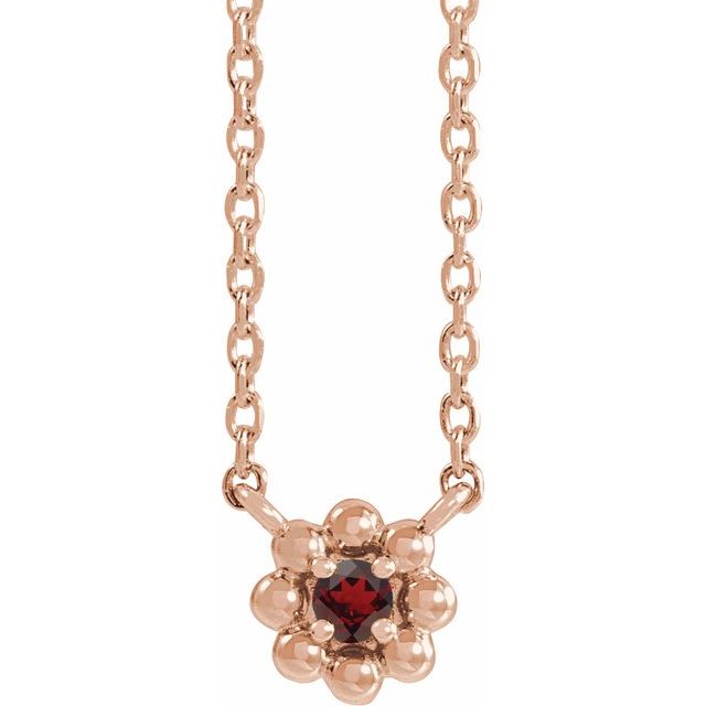 14K Rose Natural Mozambique Garnet Beaded Youth 16" Necklace