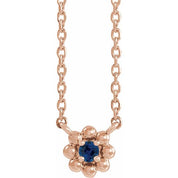 14K Rose Natural Blue Sapphire Beaded Youth 16" Necklace