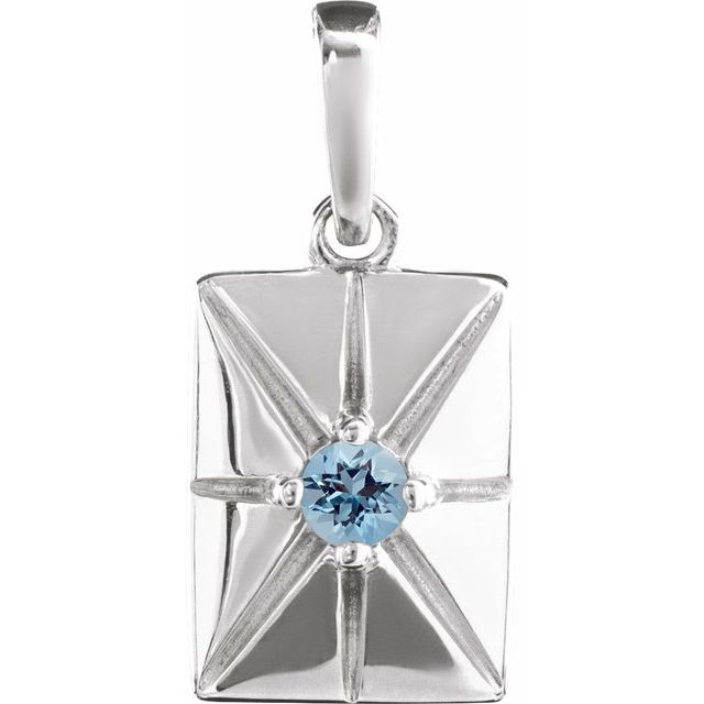 14K White Natural Aquamarine Pendant