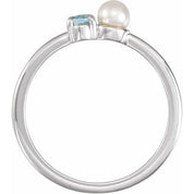 Platinum Natural Aquamarine & Cultured White Akoya Pearl Ring