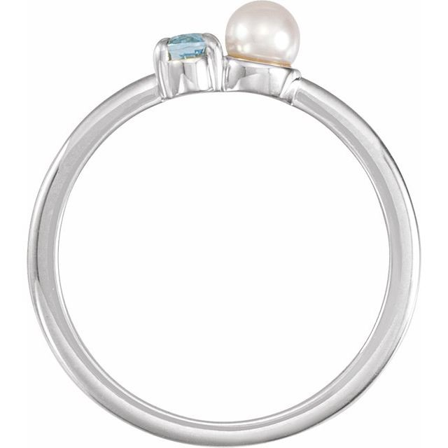 Platinum Natural Aquamarine & Cultured White Akoya Pearl Ring