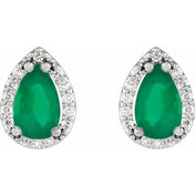 14K White Lab-Grown Emerald & 1/10 CTW Natural Diamond Halo-Style Earrings