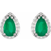 14K White Lab-Grown Emerald & 1/10 CTW Natural Diamond Halo-Style Earrings