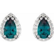 14K White Lab-Grown Alexandrite & .05 CTW Natural Diamond Halo-Style Earrings