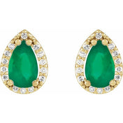14K Yellow Lab-Grown Emerald & 1/10 CTW Natural Diamond Halo-Style Earrings